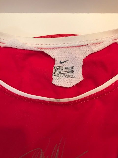 Arsenal Retro Shirt - Signed by Bergkamp - CharityStars