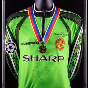 Peter Schmeichel Signed UEFA Champions League Final 1999 Manchester United Shirt & Medal Display