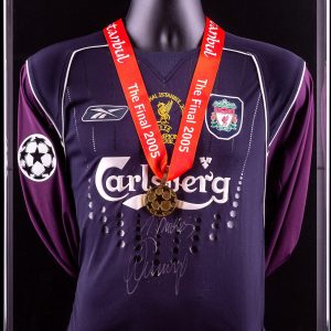 Jerzy Dudek Hand Signed UEFA Champions League Final Liverpool Shirt & Medal Dispay Istanbul 2005