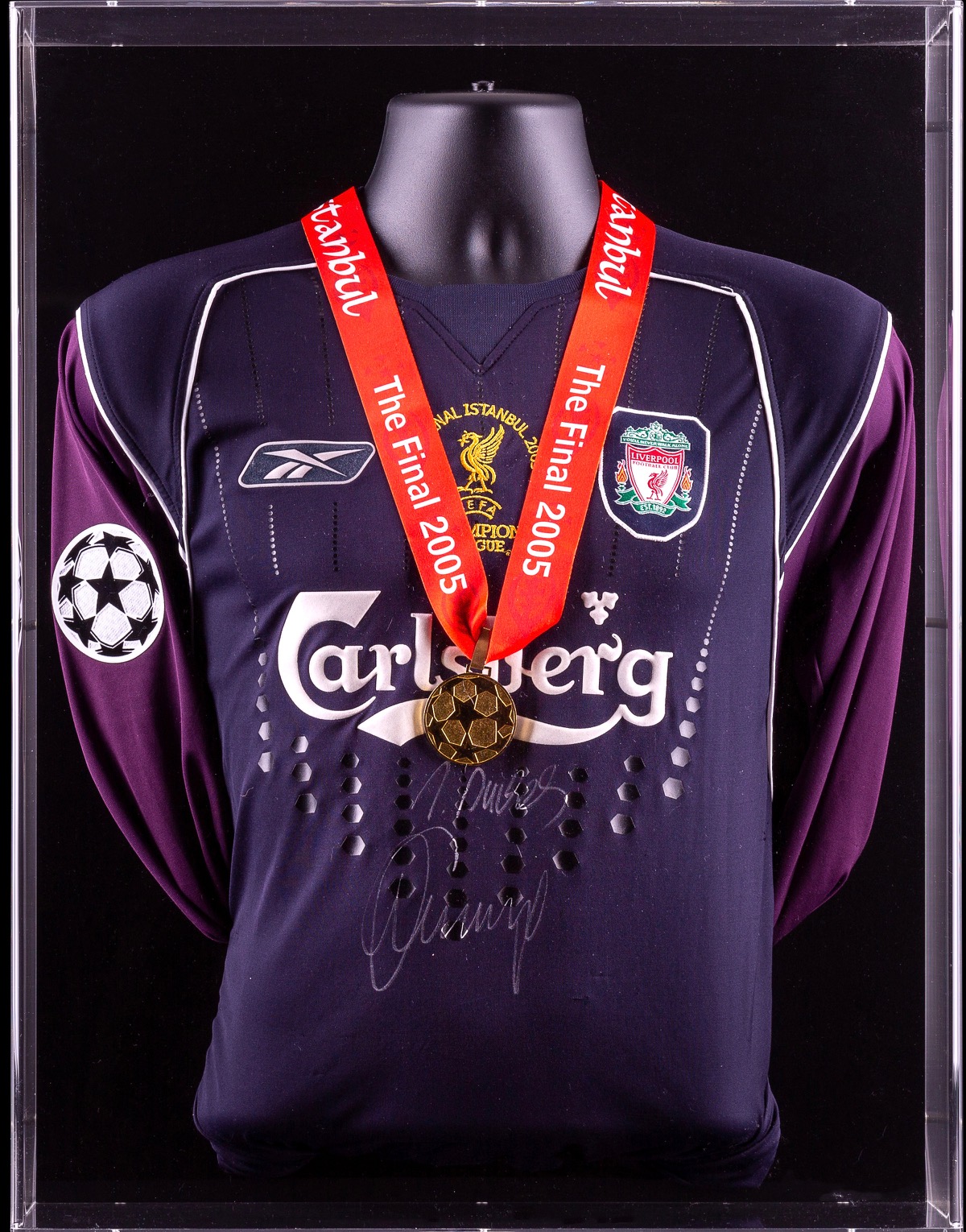 Jerzy Dudek Hand Signed UEFA Champions League Final Liverpool Shirt & Medal Dispay Istanbul 2005