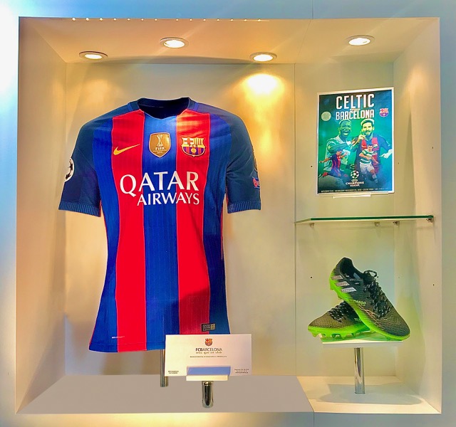 Lionel Messi Match Worn F.C Barcelona Champions League Shirt Worn Signed Boots 2016 2017 Season Golden Soccer Signings