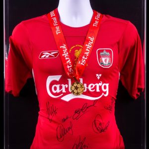 Liverpool UEFA Champions League Final 2005 Signed Shirt & Medal Display Istanbul