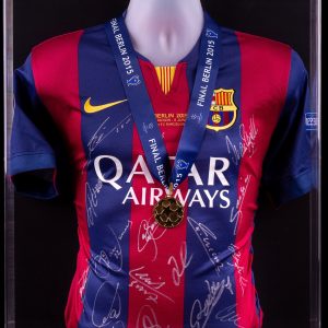 Barcelona UEFA Champions League Final Team Signed Shirt & Medal Display 2015