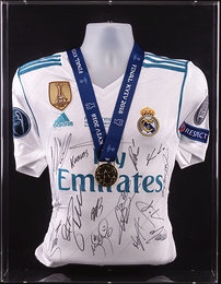 Real Madrid Team Signed UEFA Champions League Final Shirt & Medal Display Kiev 2018