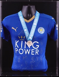 Leicester City Team Signed Premier League Champions Shirt & Winners Medal Display 2015 / 2016