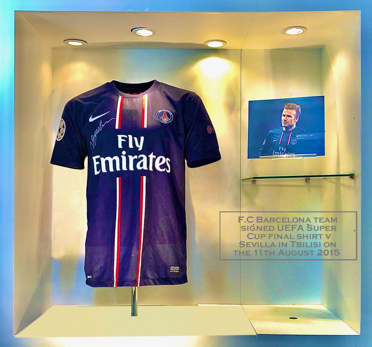 David Beckham Hand Signed PSG Champions League Shirt  Golden Soccer