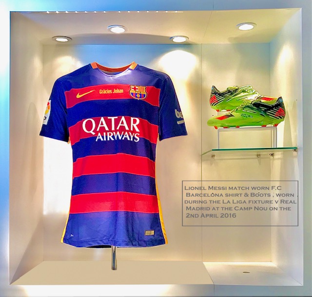 Lionel Messi Match Worn F.C Barcelona La Liga Shirt & Boots 2015 - 2016 Season – Gracias Johan Golden Soccer Signings