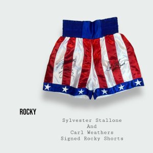 Sylvester Stallone & Carl Weathers Hand Signed Rocky Shorts