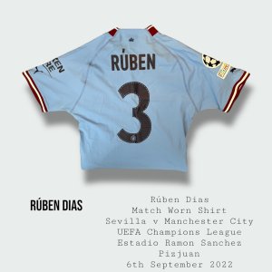 Rúben Dias Match Worn Manchester City UEFA Champions League Shirt 2022 - 2023 Season