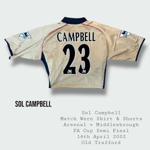 Sol Campbell Match Worn Arsenal FA Cup Semi Final Shirt & Shorts 2001 - 2002 Season