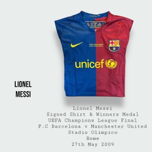 Lionel Messi Signed F.C Barcelona UEFA Champions League Final Shirt & Winners Medal Rome - 2009