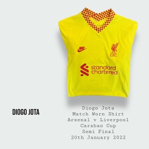 Diogo Jota Match Worn Liverpool Carabao Cup Semi Final Shirt 2021 - 2022 Season