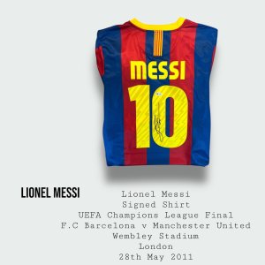 Lionel Messi Signed F.C Barcelona Champions League Final Shirt & Winners Medal Wembley London - 2011