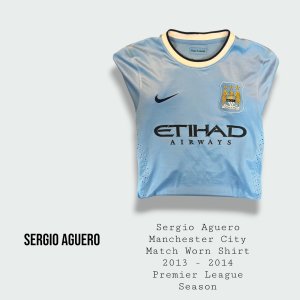 Sergio Aguero Match Worn Manchester City Premier League Shirt 2013 - 2014 Season