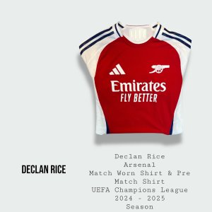 Declan Rice Match Worn Arsenal Champions League Shirt 2024 - 2025 Season & Pre Match Warm Up Top