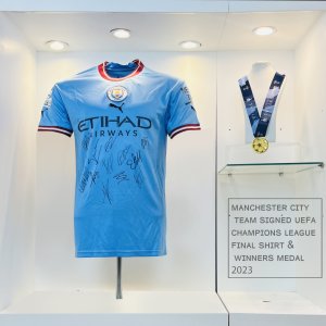 Manchester City Team Signed UEFA Champions League Final Shirt & Winners Medal 2023