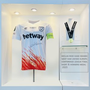 Declan Rice Hand Signed West Ham United Europa Conference League Final Shirt & Winners Medal 2023