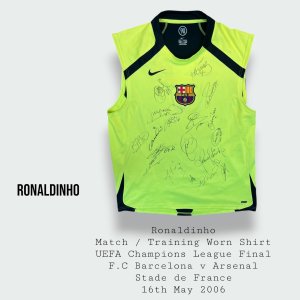 Ronaldinho F.C Barcelona UEFA Champions League Final Worn & Team Signed Training Shirt 2006