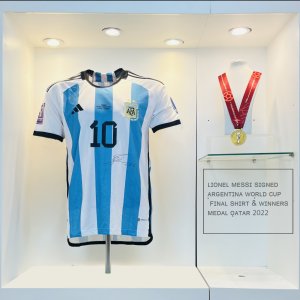 Lionel Messi Signed Argentina World Cup Final Shirt & Winners Medal Qatar 2022