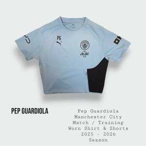 Pep Guardiola Manchester City Match / Training Worn Shirt & Training Shorts 2025 - 2026 Final Season