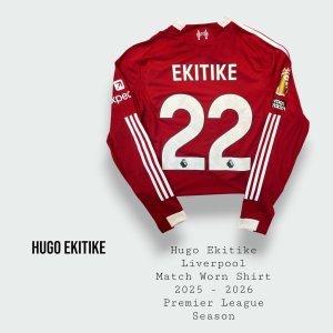 Hugo Ekitike Match Worn Liverpool Premier League Shirt 2025 - 2026 Season